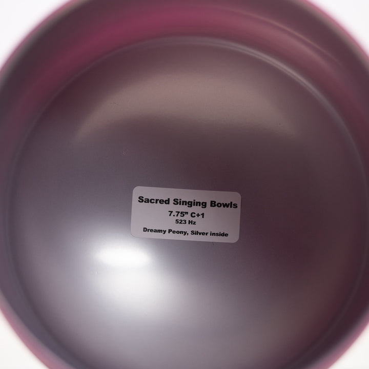 7.75" C+1 Dreamy Peony Frosted Crystal Singing Bowl, Silver inside
