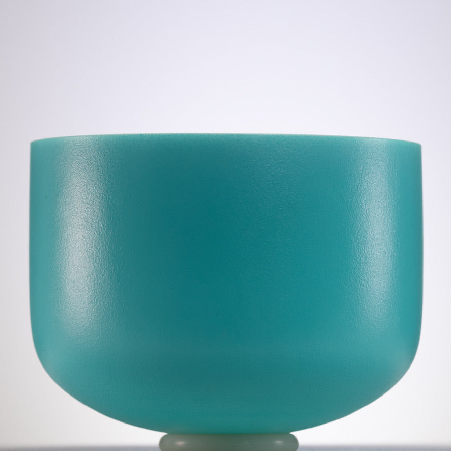 12" C+5 Frosted Turquoise Tide Crystal Singing Bowl with Silver inside