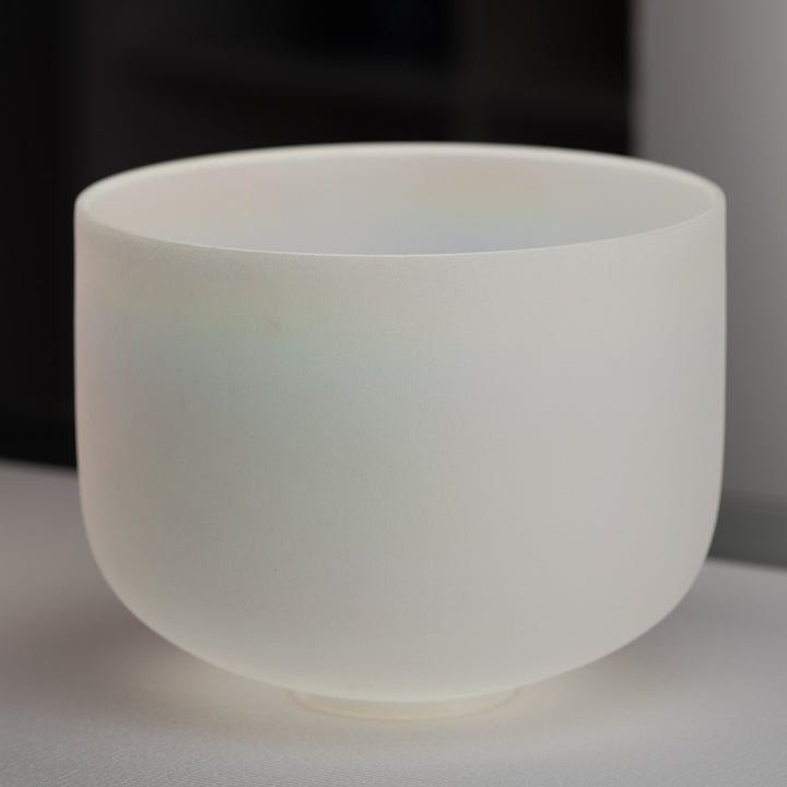 11.75" D+7 White Frosted Singing Bowl with Angel Aura inside