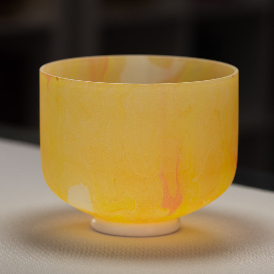 9.25" E-24 Yellow Swirl Frosted Crystal Singing Bowl
