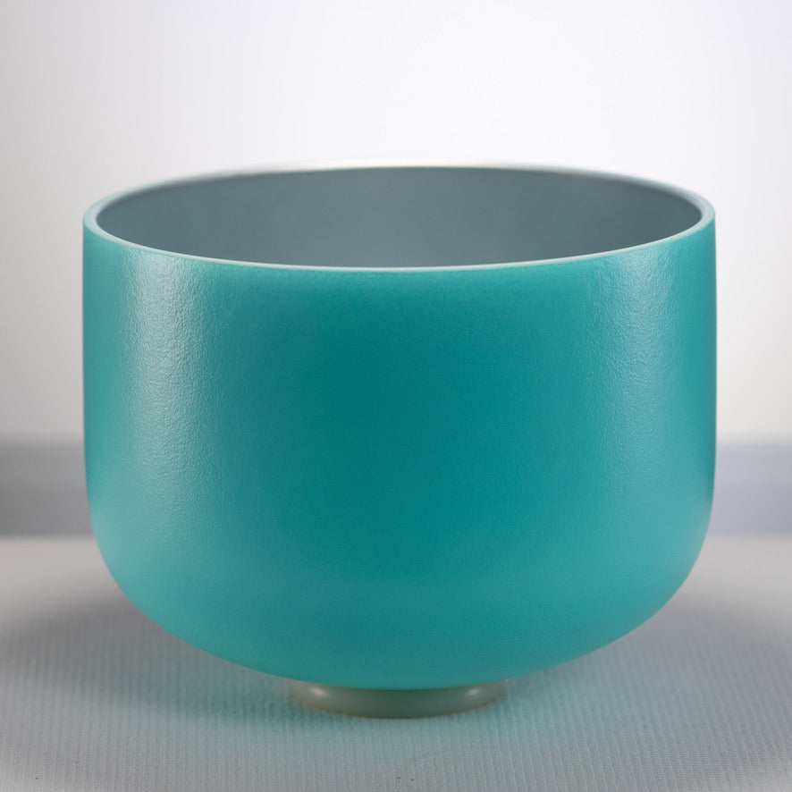 12" E+1 Frosted Turquoise Tide Crystal Singing Bowl with Silver inside