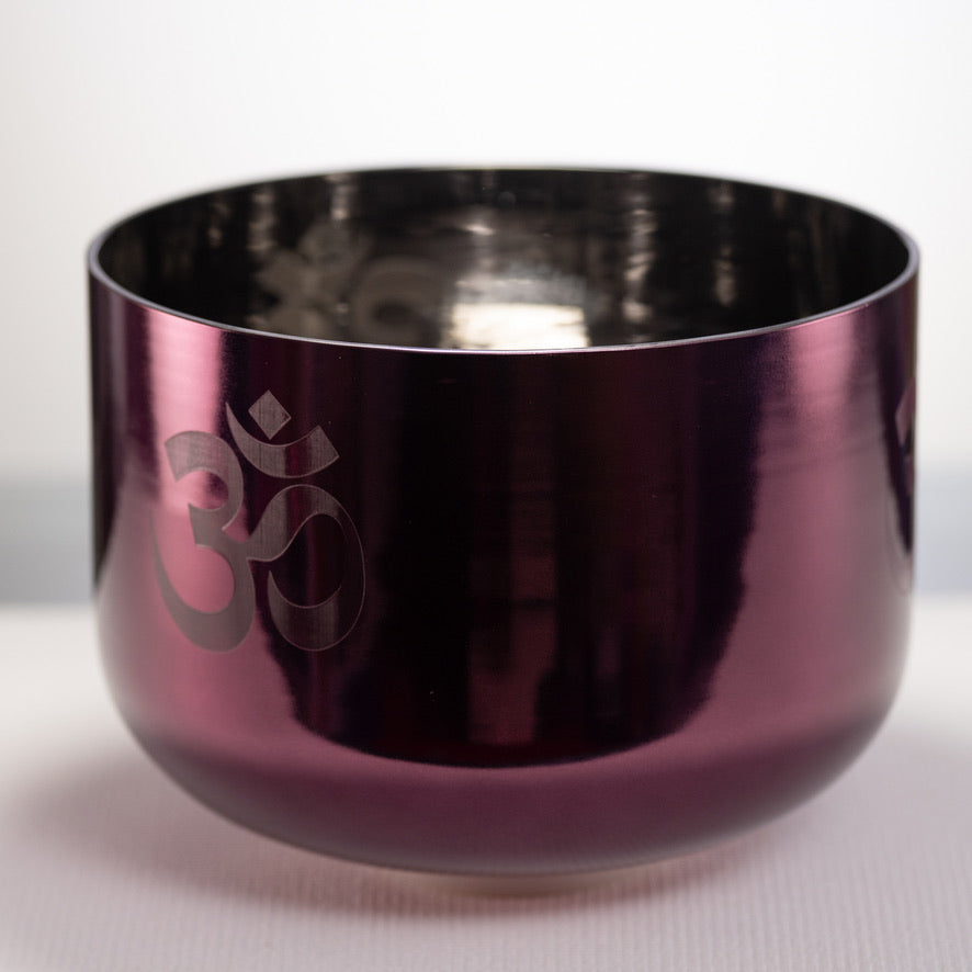 12" F-22 Divine Violet Flame Crystal Singing Bowl with Om Symbol