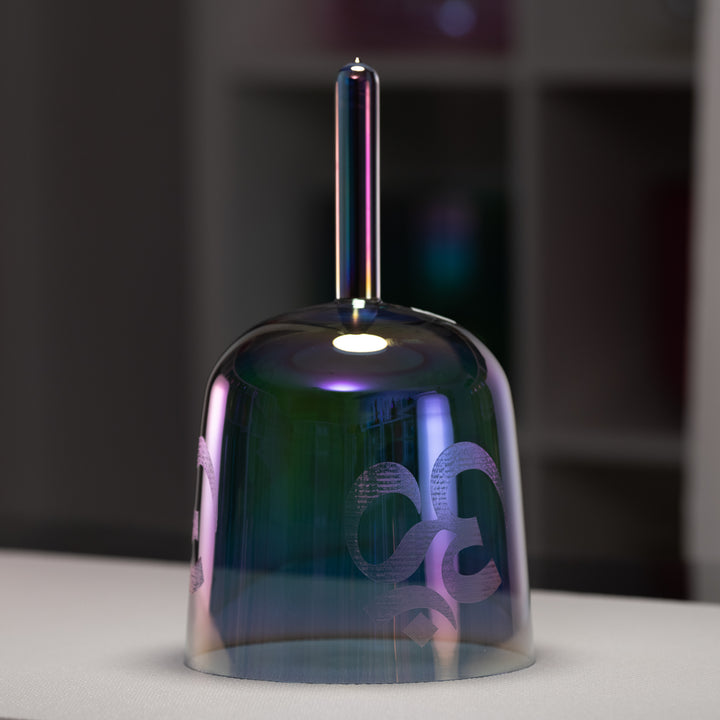 7.75" F-7 Aurora Sky Crystal Singing Bowl with Om, Handheld