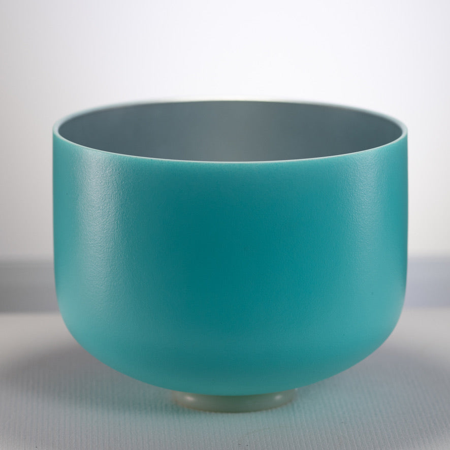 12" C+5 Frosted Turquoise Tide Crystal Singing Bowl with Silver inside