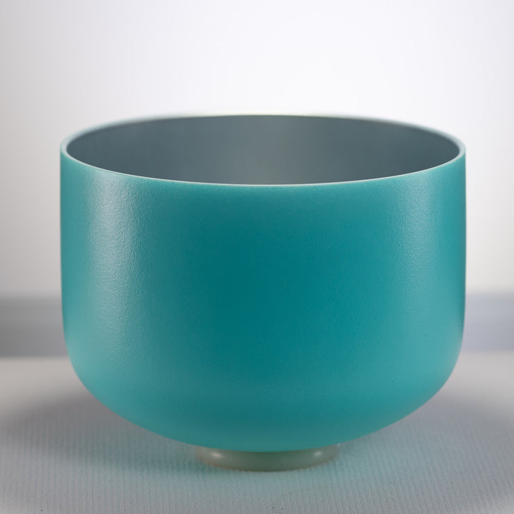 12" C+5 Frosted Turquoise Tide Crystal Singing Bowl with Silver inside