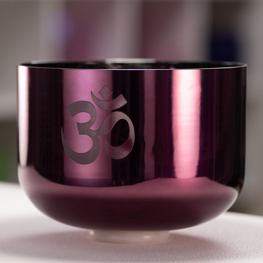 12" F-22 Divine Violet Flame Crystal Singing Bowl with Om Symbol
