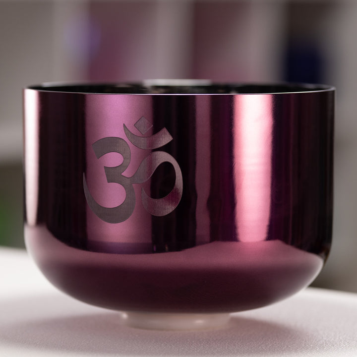 12" F-22 Divine Violet Flame Crystal Singing Bowl with Om Symbol