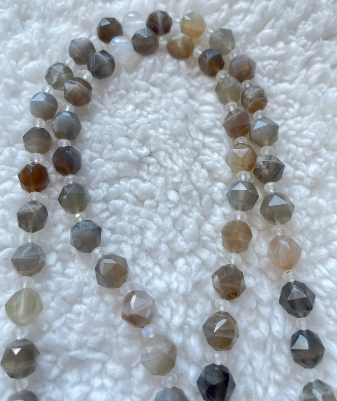 Gray & White Moonstone Mala