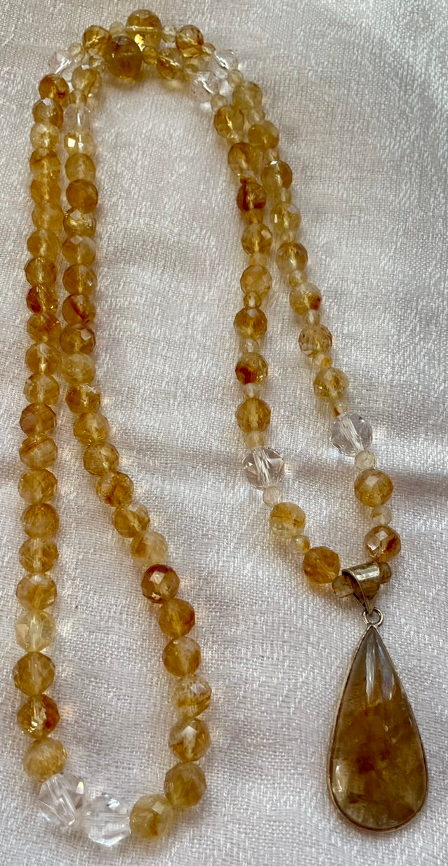 Faceted Natural Citrine Mala with Citrine Pendant
