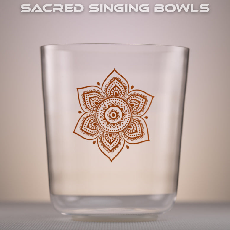 8.5" D-10 Clear Quartz with Chakra Symbol, Sacred Singing Bowls