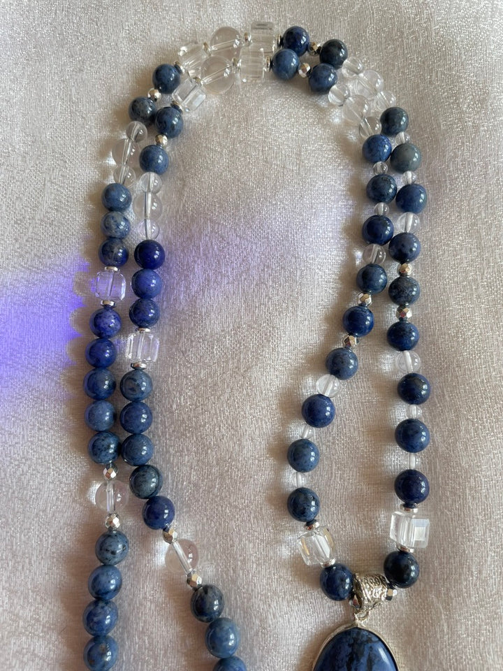 Dumotierite & Clear Quartz Mala