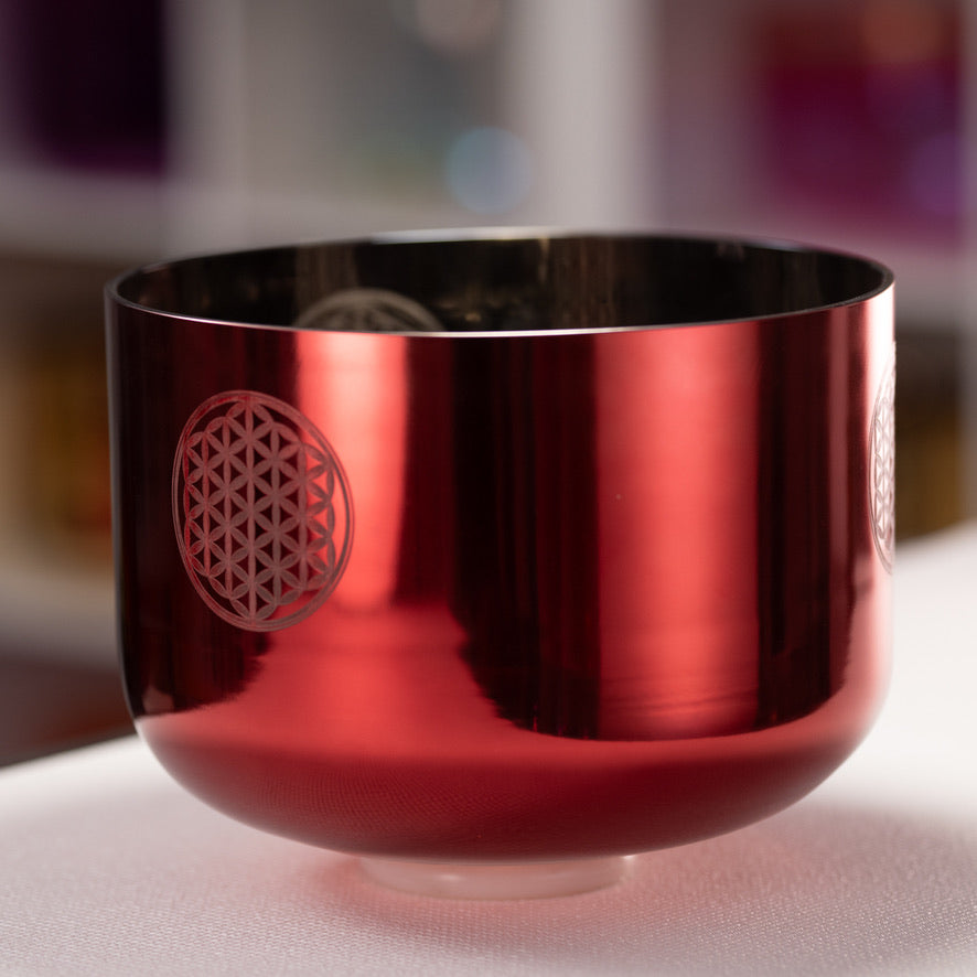 12" F+41 Ruby Ray Crystal Singing Bowl with Flower of Life