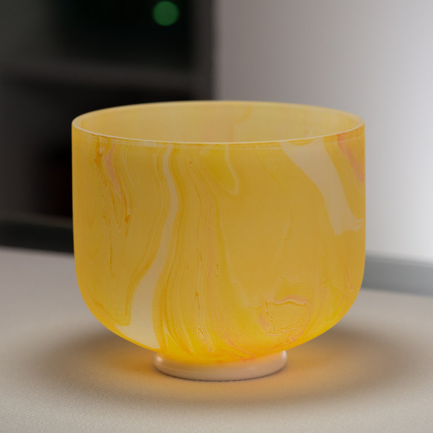 9" F#-24 Yellow Swirl Frosted Crystal Singing Bowl