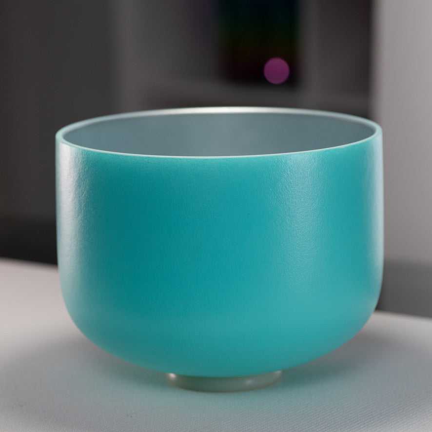 12" E+1 Frosted Turquoise Tide Crystal Singing Bowl with Silver inside