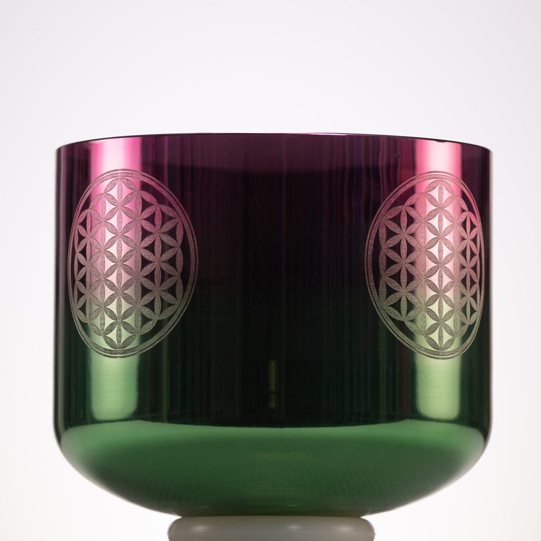 9" B+20 Divine Heart Crystal Singing Bowl with Flower of Life from Sacred Singing Bowls™