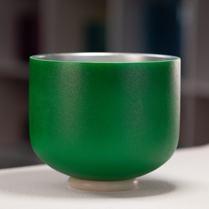 9" E+1 Emerald Heart Frosted Crystal Singing Bowl, Silver inside from Sacred Singing Bowls™