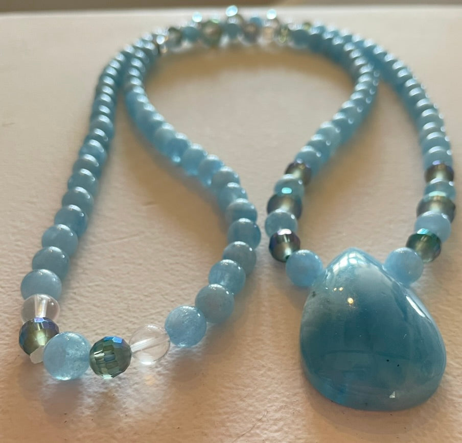 AAA Aquamarine Mala with Aquamarine pendant