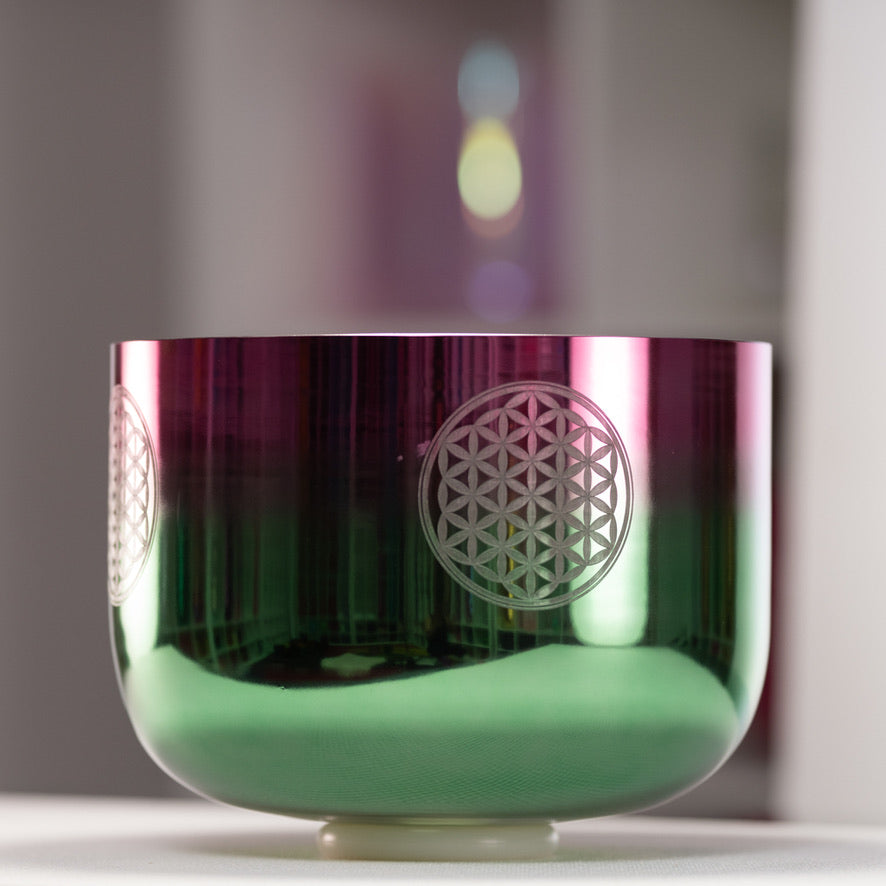 12" E-28 Divine Heart Crystal Singing Bowl with Flower of Life