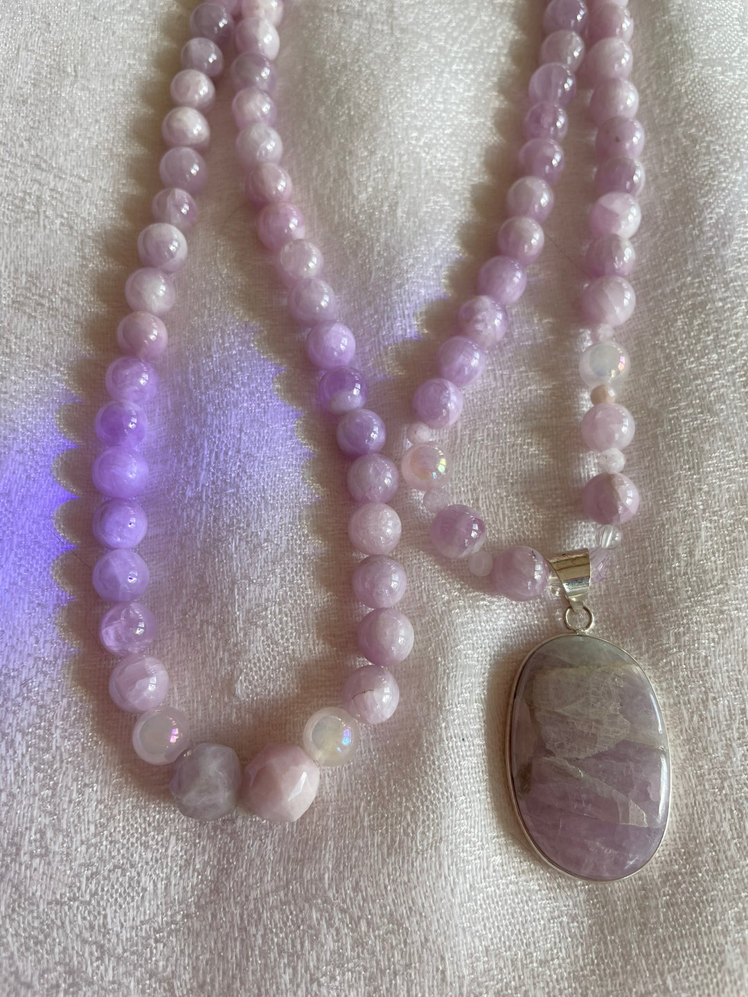 Kunzite Mala with Kunzite Pendant