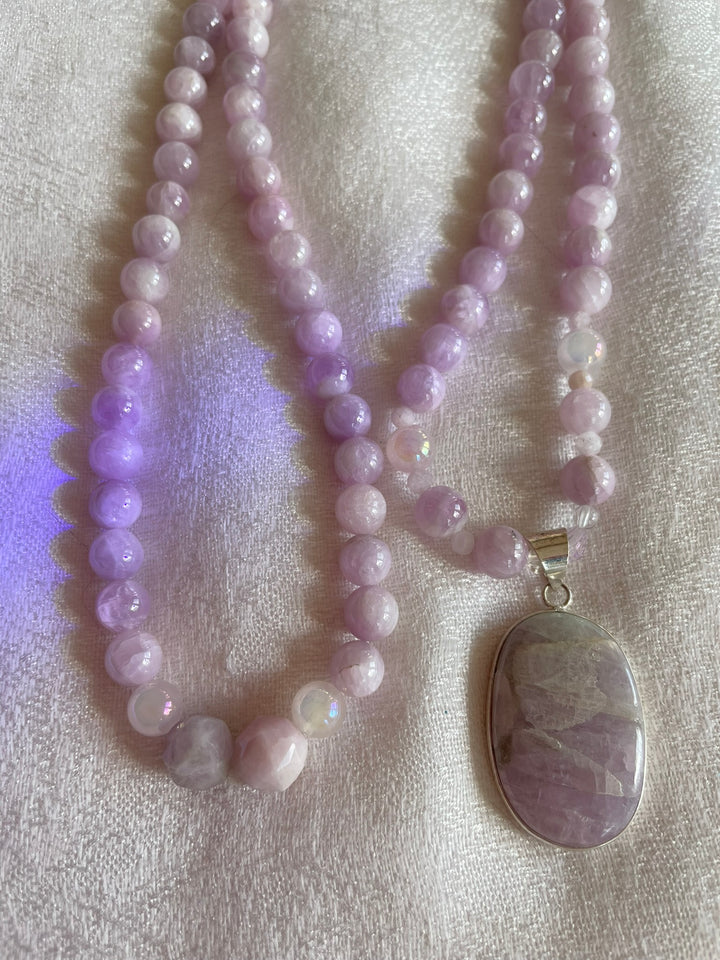 Kunzite Mala with Kunzite Pendant