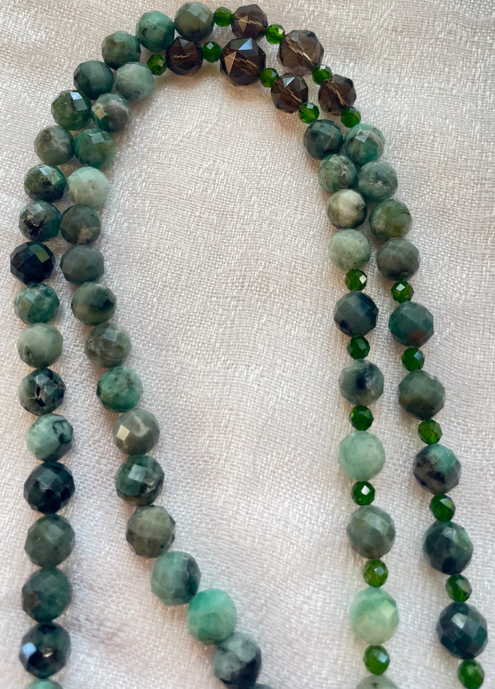 Emerald Mala with Peony pendant