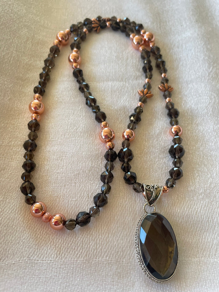 Faceted Smoky Quartz Mala