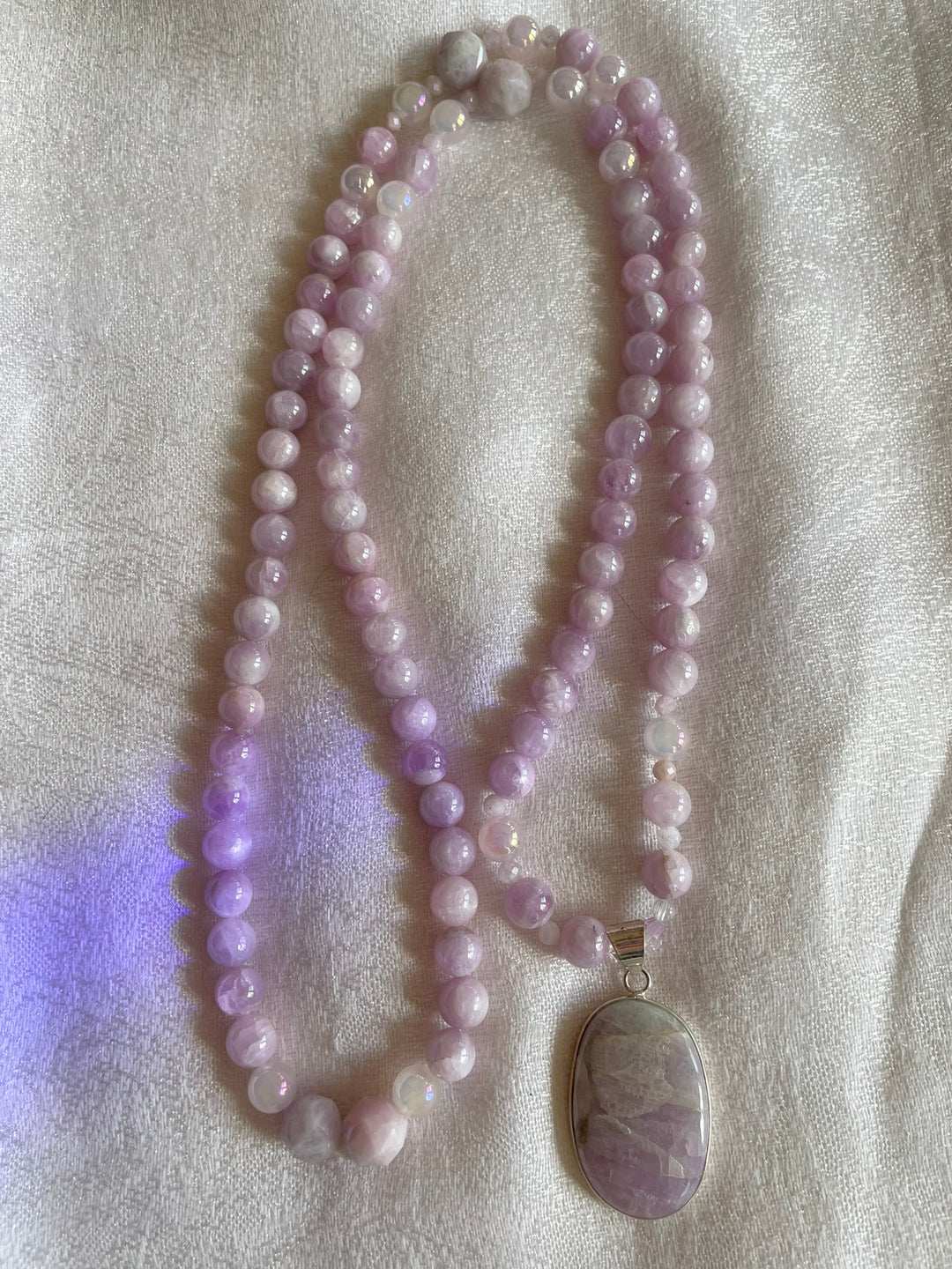 Kunzite Mala with Kunzite Pendant
