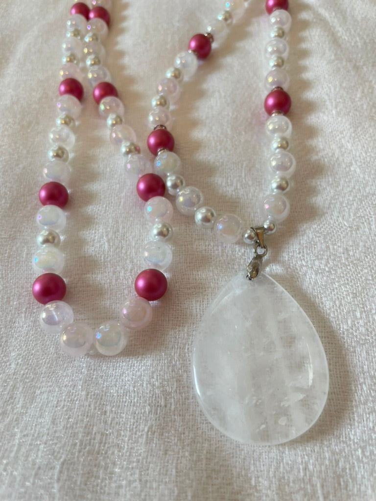 Aura Rose Quartz & Pearl Mala