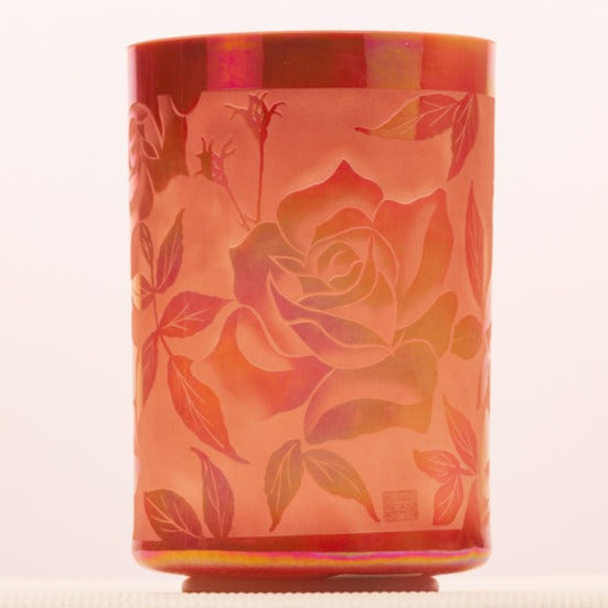 Rose Quartz Platinum etched with Roses Tall Crystal Singing Bowl