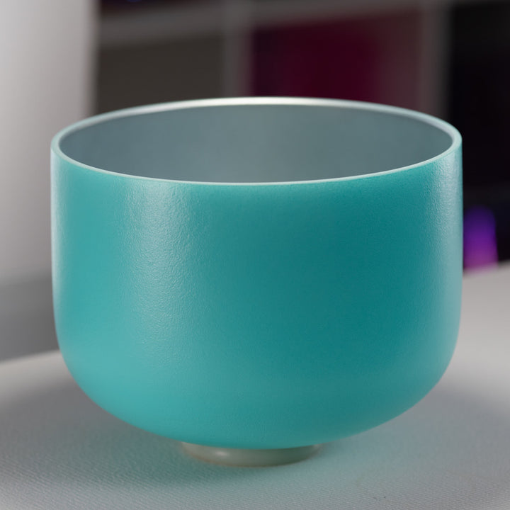 12" E+1 Frosted Turquoise Tide Crystal Singing Bowl with Silver inside