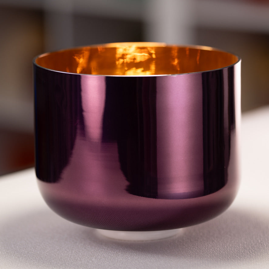 10" A#-15 Divine Violet Flame Crystal Singing Bowl, 24k Gold inside