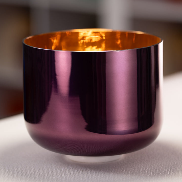 10" A#-15 Divine Violet Flame Crystal Singing Bowl, 24k Gold inside