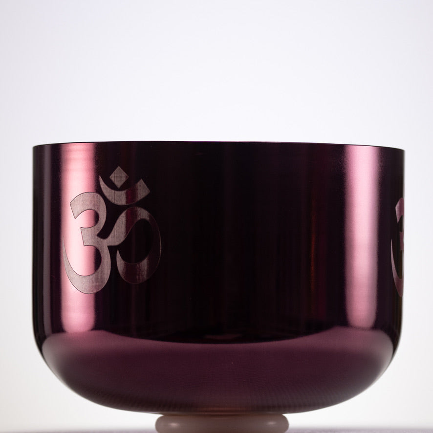 12" F-22 Divine Violet Flame Crystal Singing Bowl with Om Symbol