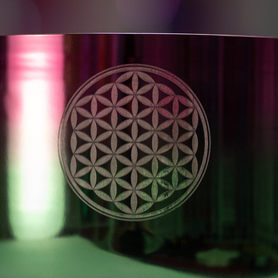 12" E-28 Divine Heart Crystal Singing Bowl with Flower of Life