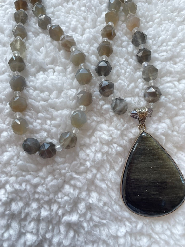Gray & White Moonstone Mala