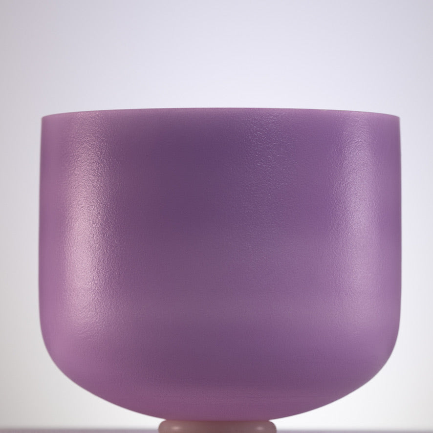 13" F+5 Lilac Blossom Frosted Crystal Singing Bowl, Silver inside