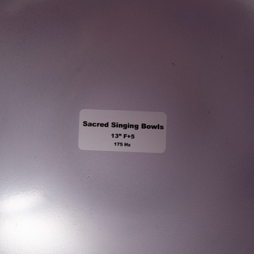 13" F+5 Lilac Blossom Frosted Crystal Singing Bowl, Silver inside