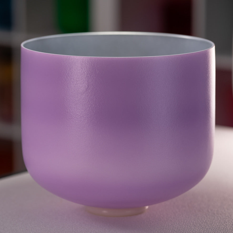 13" F+5 Lilac Blossom Frosted Crystal Singing Bowl, Silver inside