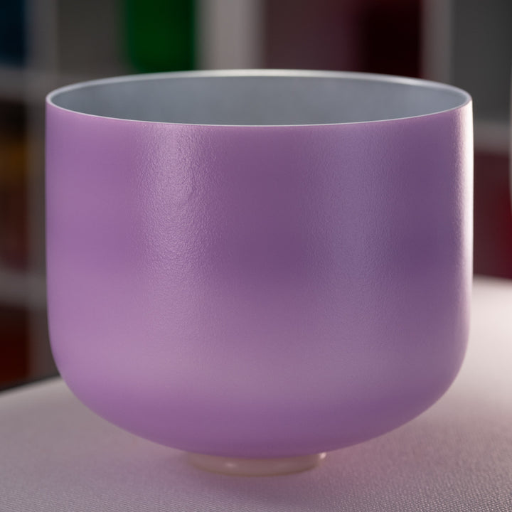13" F+5 Lilac Blossom Frosted Crystal Singing Bowl, Silver inside