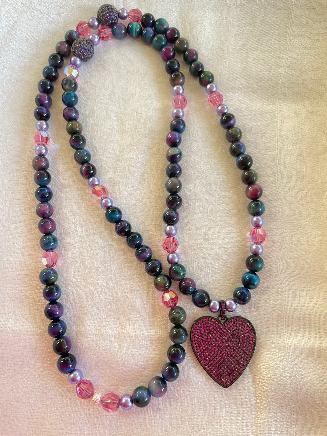 Cosmic Tiger Eye Mala with Heart pendant