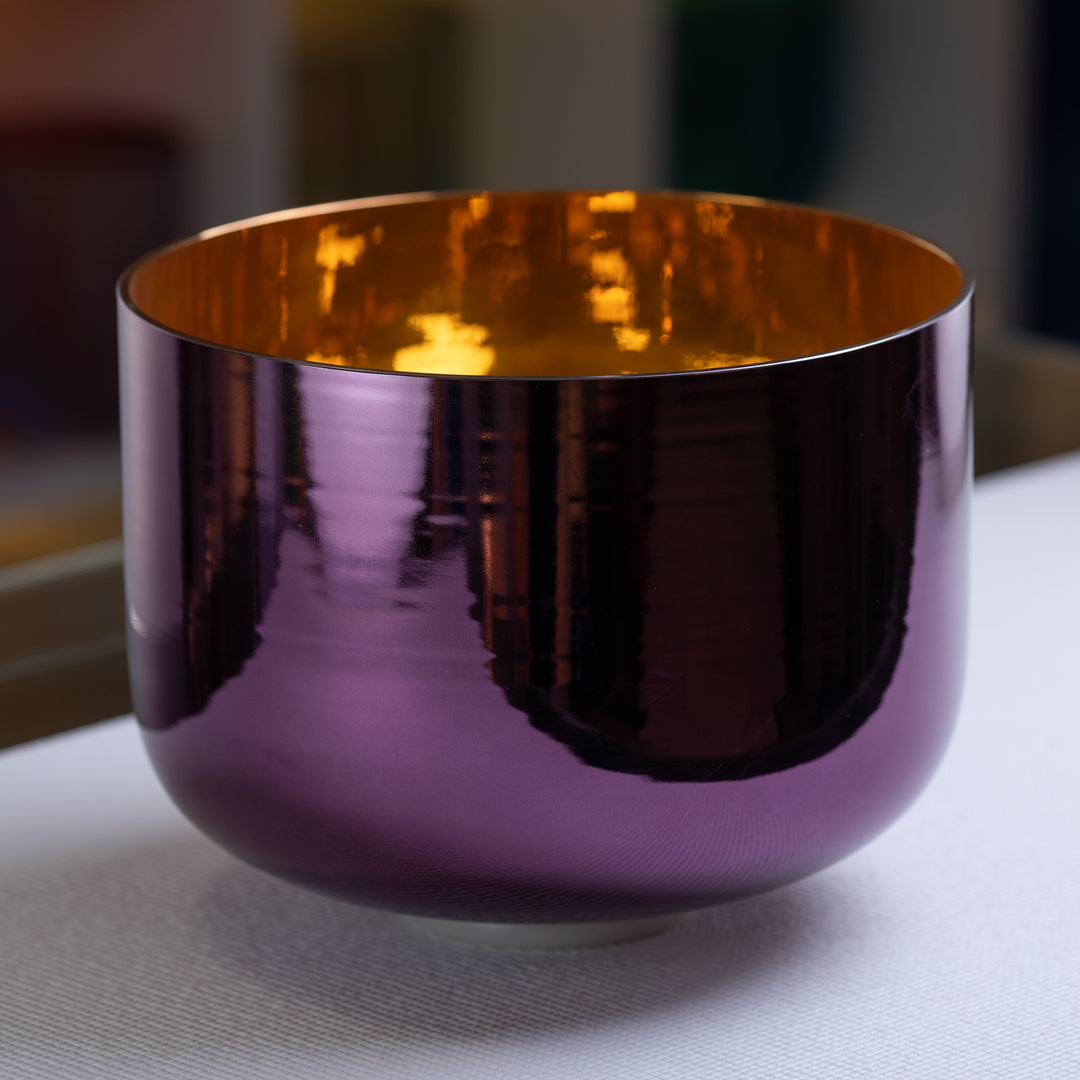 12" F#-27 Divine Violet Flame Crystal Singing Bowl, 24k Gold inside