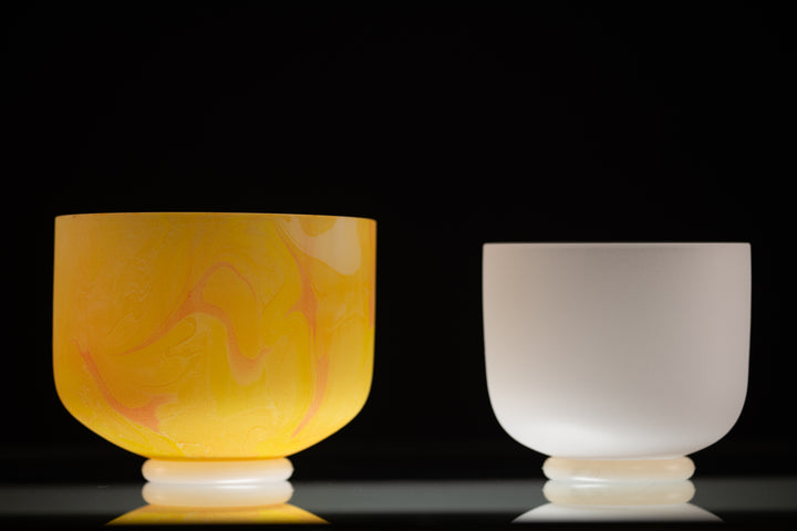 E & B Perfect Fifth Frosted Crystal Singing Bowl Pair