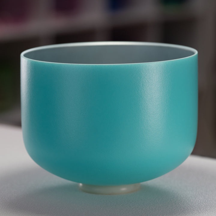 12" C+5 Frosted Turquoise Tide Crystal Singing Bowl with Silver inside