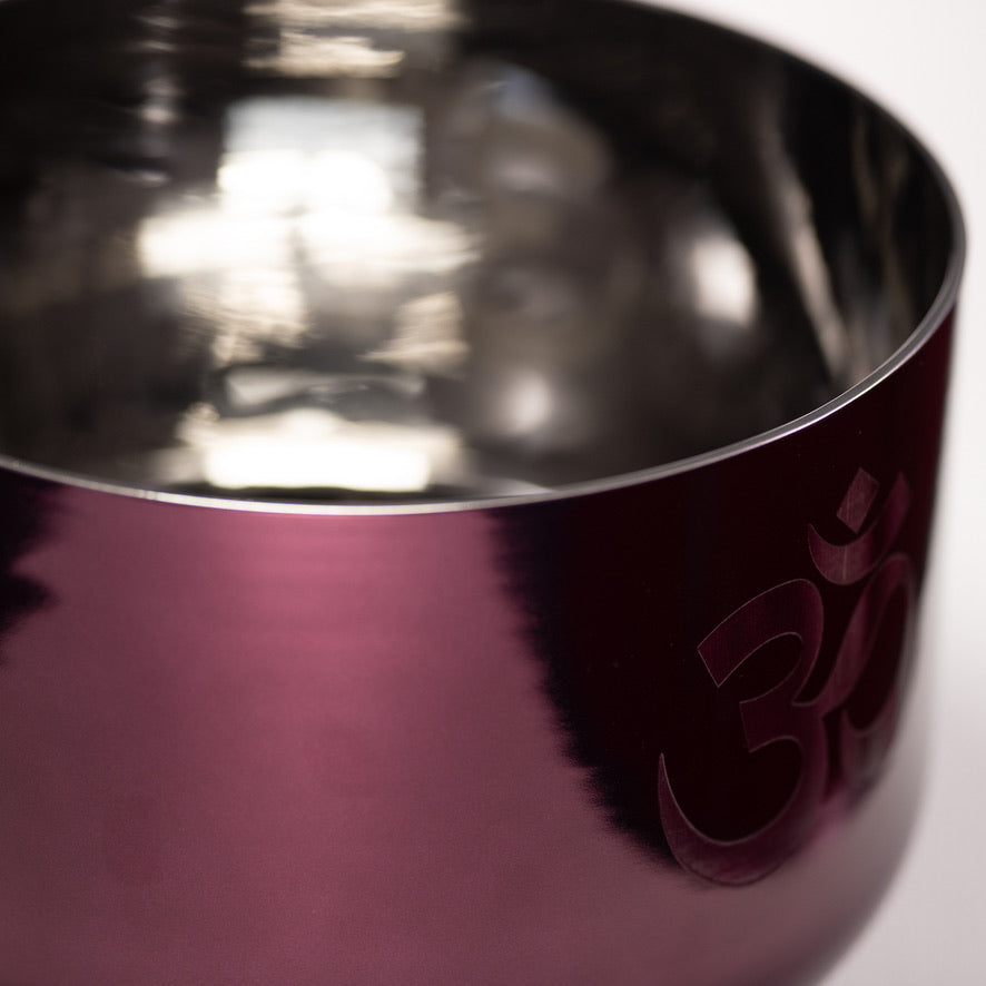 12" F-22 Divine Violet Flame Crystal Singing Bowl with Om Symbol