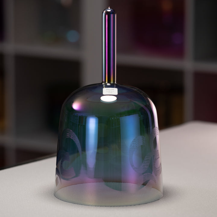 7.75" F-7 Aurora Sky Crystal Singing Bowl with Om, Handheld