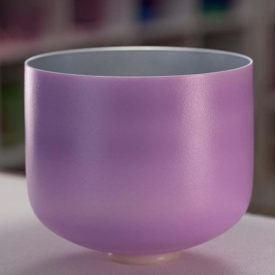 13" F+5 Lilac Blossom Frosted Crystal Singing Bowl, Silver inside