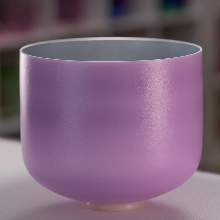 13" F+5 Lilac Blossom Frosted Crystal Singing Bowl, Silver inside