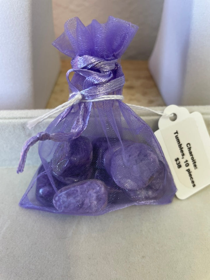 Charoite Tumbles: 10 Piece Bag
