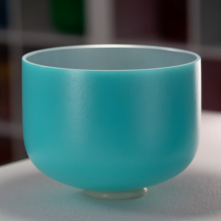 12" E+1 Frosted Turquoise Tide Crystal Singing Bowl with Silver inside