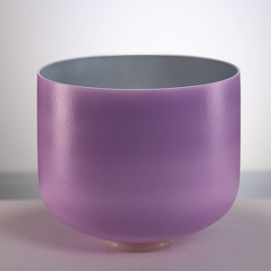 13" F+5 Lilac Blossom Frosted Crystal Singing Bowl, Silver inside